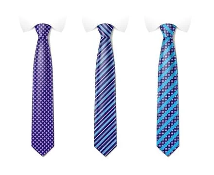 Man colored tie set. Tie mockup with different fashion pattern. Striped silk Stock Illustration