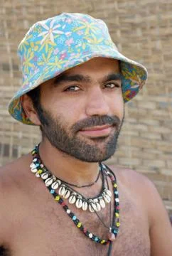 Man with a colourful hat Stock Photos