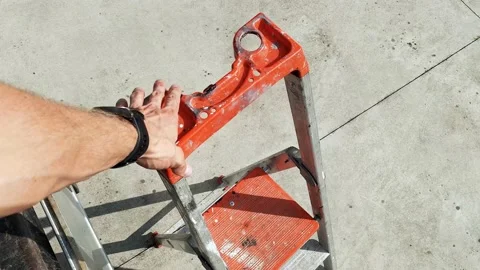 Man Comes Down of the Ladder POV Stock Footage 139798475