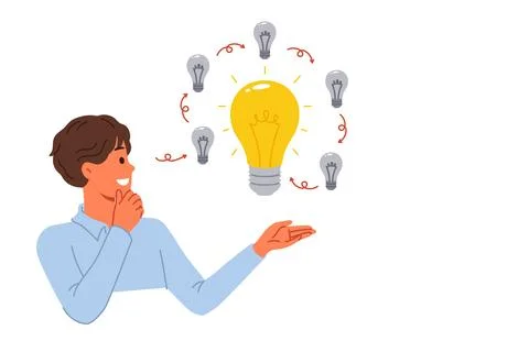 Man comes up with innovative idea, allows to get investments, standing near Stock Illustration