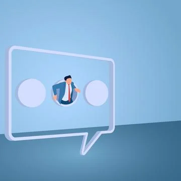 A man comes out of a chat bubble, an illustration for open communication. Stock Illustration