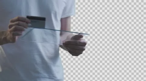 Man Comes Types a Card Number on Tablet Shopping With Credit Card Working on Stock Footage 61525710