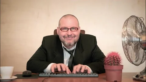 The man comically portrays the office clerk. Stock Footage 170102438