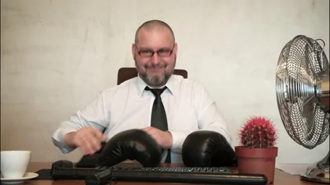 The man comically portrays the office clerk. Stock Footage 170102470