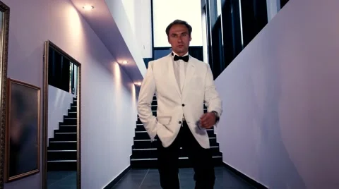 A man coming down the stairs Stock Footage 55330557