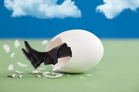 Man coming out of an egg Stock Photos
