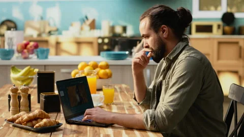 Man communicates with AI chatbot and image generator Stock Footage 330441024