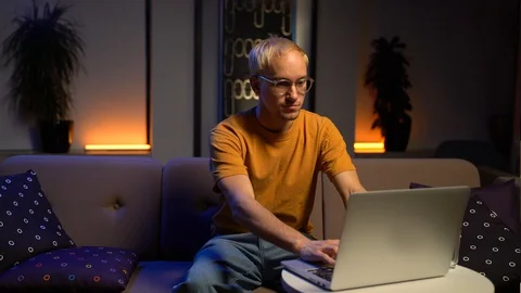 A man communicates by video call Stock Footage 129775544