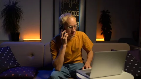 A man communicates by video call Stock Footage 129775575