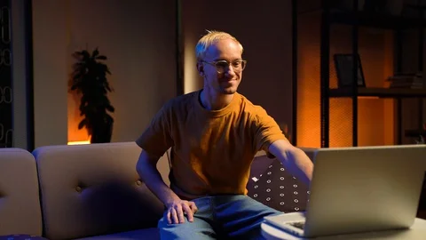 A man communicates by video call Stock Footage 129775583