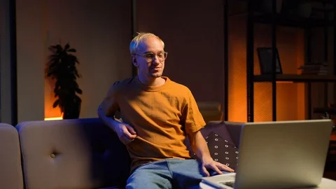 A man communicates by video call Stock Footage 129775601