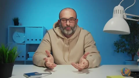 Man communicates via video link in 4k UHD Stock Footage 147335095