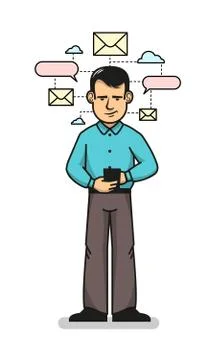 Man communicating with smartphone Stock Illustration