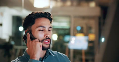 Man, communication and phone call in office with computer for smile, finance Stock Footage 336306775
