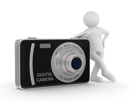 Man with compact digital camera. Isolated 3D image Stock Illustration