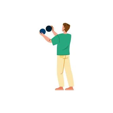 Man comparing two balls, evaluating choices, making decision Stock Illustration