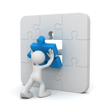 Man completing the puzzle  3d illustration Stock Illustration