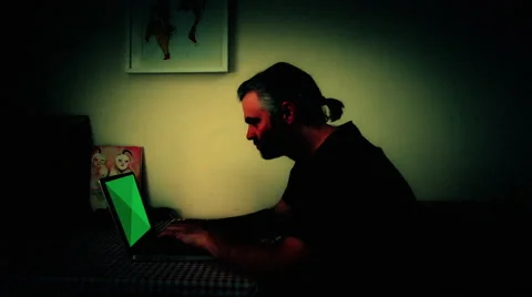Man computer addiction face connected laptop distopian internet Stock Footage 42917315