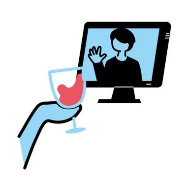 Man on computer and hand holding wine cup vector design Stock Illustration