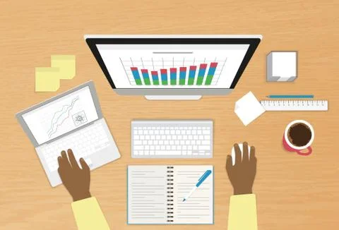 Man with computer and laptop Stock Illustration