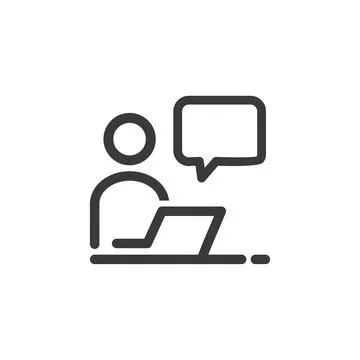 A man on a computer and a speech bubble, vector. Stock Illustration