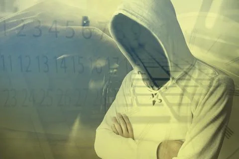 Man on computer background 스톡 사진