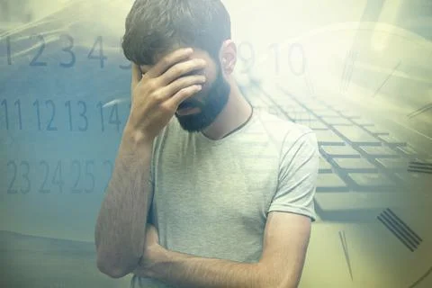 Man on computer background 库存照片