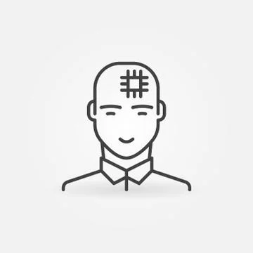 Man with Computer Chip in his Head linear vector icon Stock Illustration