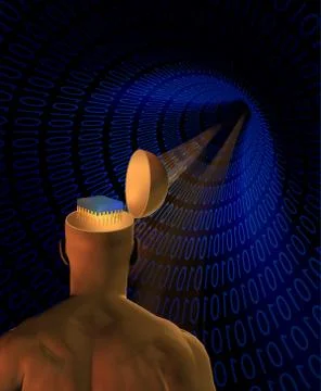 Man with computer chip inside binary tunnel Stock-Illustration