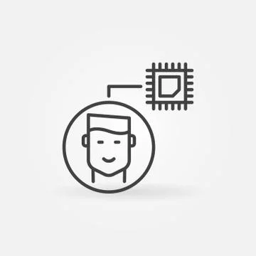 Man with Computer Chip outline vector concept icon Stock Illustration