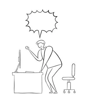 The man is at the computer desk and yelling frustrated. Vector illustration. イラスト素材