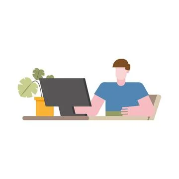 Man with computer at desk working from home vector design Stock Illustration