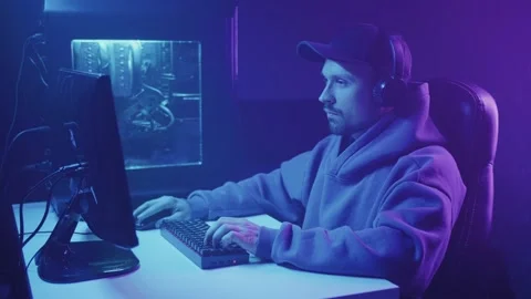 The man at the computer is dissatisfied Stock Footage 215957266