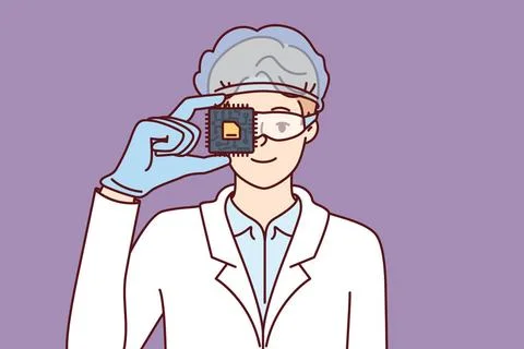 Man Computer Engineer hält Mikrochip für Investitionen in Halbleiter und P. Stock Photos