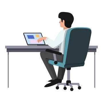 Man with computer icon cartoon vector. Online work Illustrazione stock