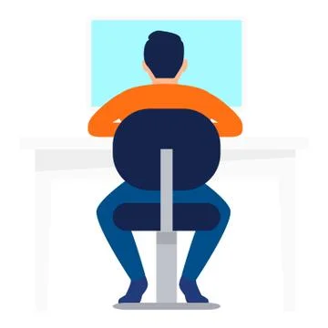 Man at computer icon, flat style Stock Illustration