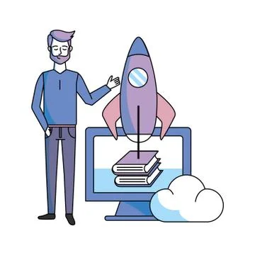 Man with computer 스톡 일러스트