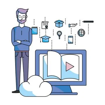 Man with computer Illustrazione stock