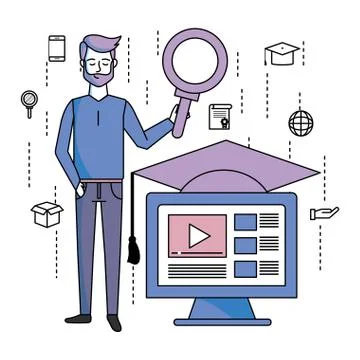 Man with computer 스톡 일러스트