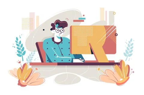 Man at computer Stock Illustration