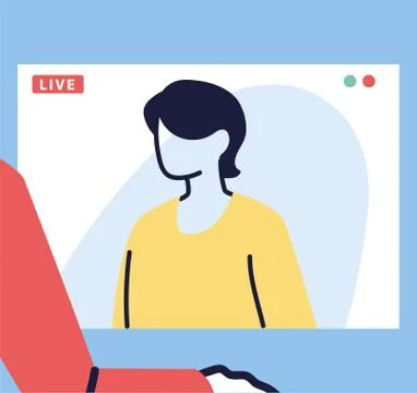 Man on the computer screen in a live broadcast 스톡 일러스트