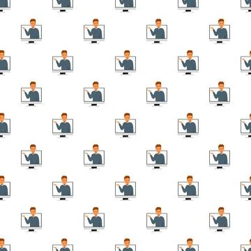 Man on computer screen pattern for online education Stock Illustration