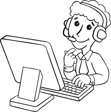 Man at the computer, service hand drawn icon Stock Illustration
