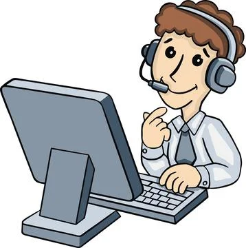 Man at the computer, service hand drawn icon Stock Illustration