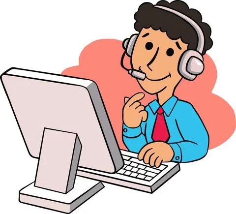 Man at the computer, service hand drawn icon Stock Illustration