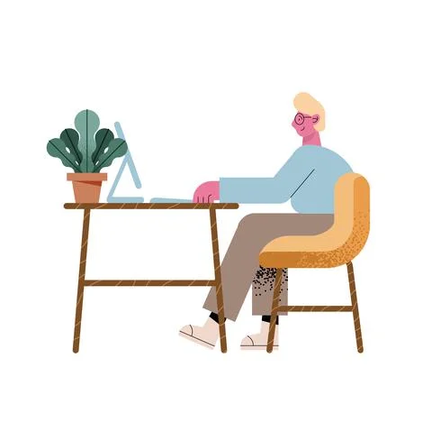 Man with computer working Stock Illustration