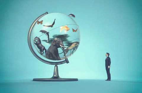 Man concerned by a globe Stock Illustration