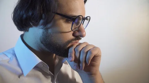 Man with a confident expression on smart face thinking serious Stock Footage 94382733