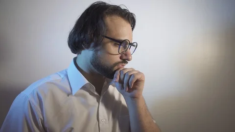 Man with a confident expression on smart face thinking serious Stock Footage 94382791