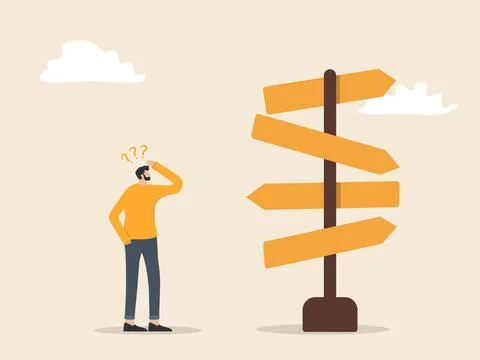 A man is confused about which direction to walk Stock Illustration